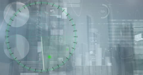 Digital Futuristic Dashboard with Data and Cityscape Overlay