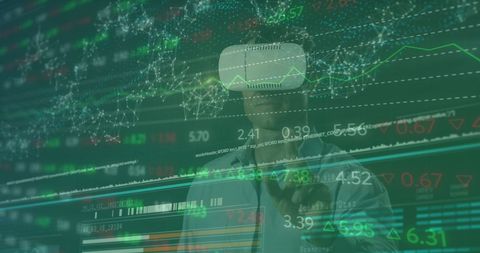 Man with VR Headset Interacting with Digital Financial Graphs - Download Free Stock Images Pikwizard.com