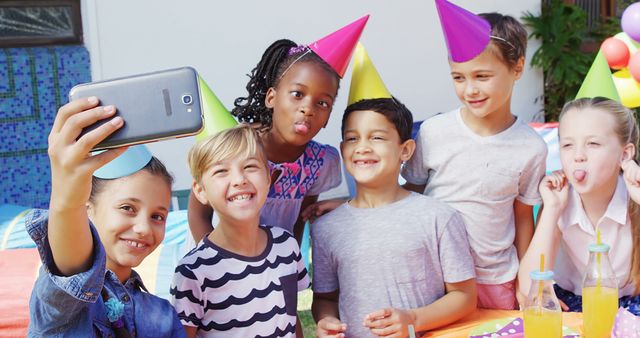 Diverse Children Celebrating Birthday with Selfie - Download Free Stock Images Pikwizard.com