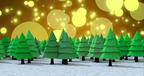 Festive Forest of Christmas Trees with Glowing Orbs