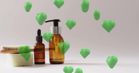 Eco-Friendly Beauty Products with Green Heart Symbols
