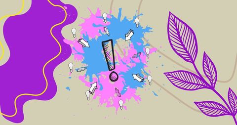 Creative Exclamation Mark with Colorful Splashes and Light Bulbs