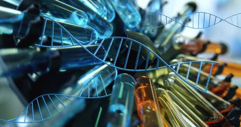 DNA Helices Imagery with Test Tubes in Lab Setting