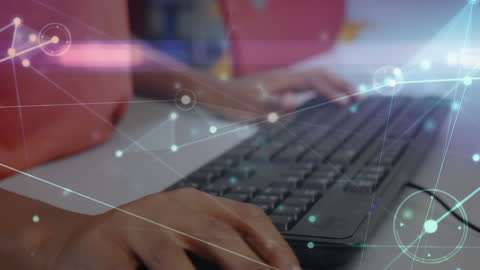 Child Learning Computer Skills Overlayed with Digital Connections