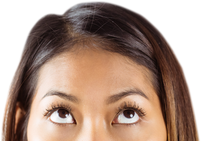 Half Face of Curious Asian Woman with Focused Eyes on Transparent Background - Download Free Stock Videos Pikwizard.com