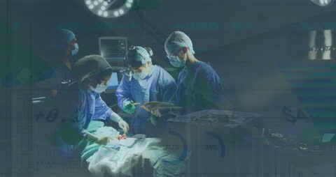 Surgeons Operating Scene Overlaid with Data Graphics