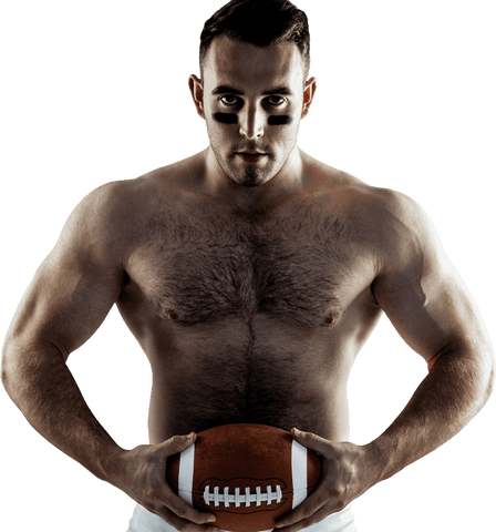 Muscular Shirtless Football Player Holding Ball Transparent Background