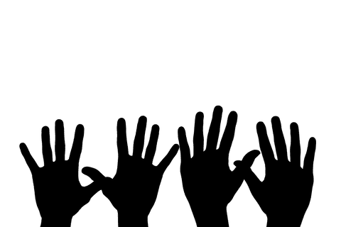 Silhouette of raised hands gesture on transparent background