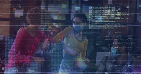 Diverse business people analyzing data during pandemic