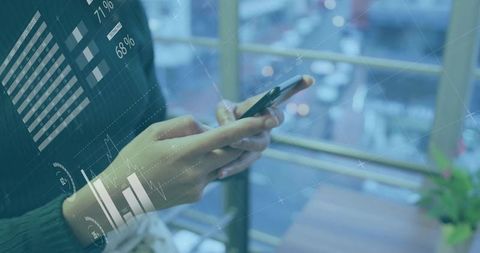 Professional Analyzing Financial Data on Smartphone in Urban Cafe