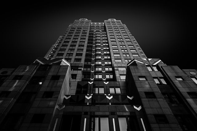 Low Angle View of Modern Skyscraper in Black and White - Download Free Stock Photos Pikwizard.com