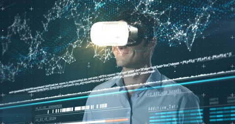 Man Exploring Virtual Reality with Technology Interfaces