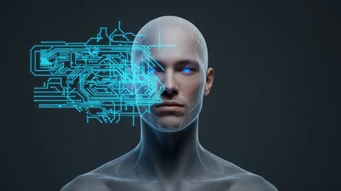 Futuristic Humanoid with Digital Circuitry Interface
