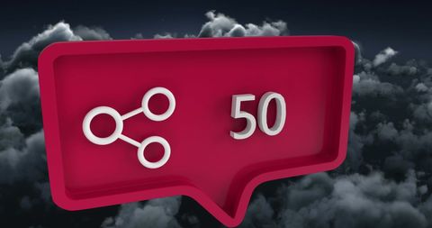 Digital share bubble with social media integration over cloudy sky