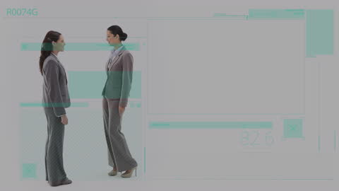 Animated Data Interface Over Businesswomen in Conversation