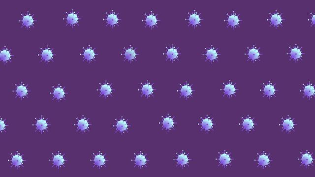 Pattern of animated virus cells on a vibrant purple background with school-related text overlay. Suitable for educational materials, digital interfaces focusing on health and safety in school environments. Ideal for presentations highlighting back to school messages during pandemic conditions.