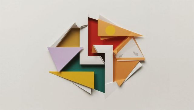 Abstract Geometric Collage with Colorful Triangles and Polygons