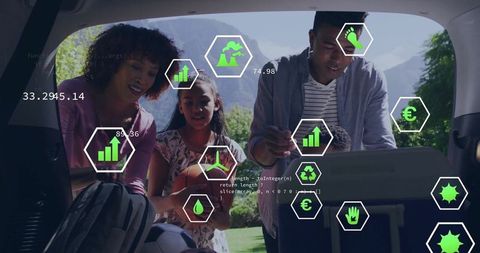 Family Enjoying Outdoor Adventure With Tech and Eco View