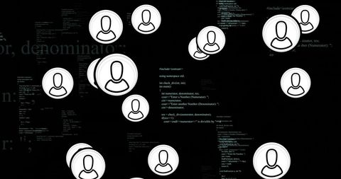 Digital networking concept with user icons and code