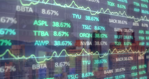 Financial Data Visualized on Digital City Background