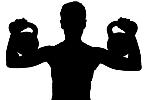 Digital silhouette of man lifting dumbbells transparent background