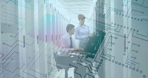 Professionals Collaborating in Modern Data Center