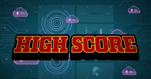 High score text on digital abstract background