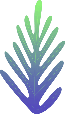 Tropical leaf with green to purple gradient on transparent background
