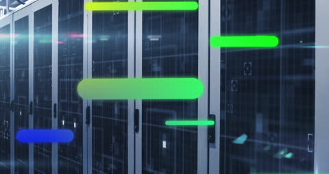 Colorful Light Trails in Modern Server Room Technology Concept