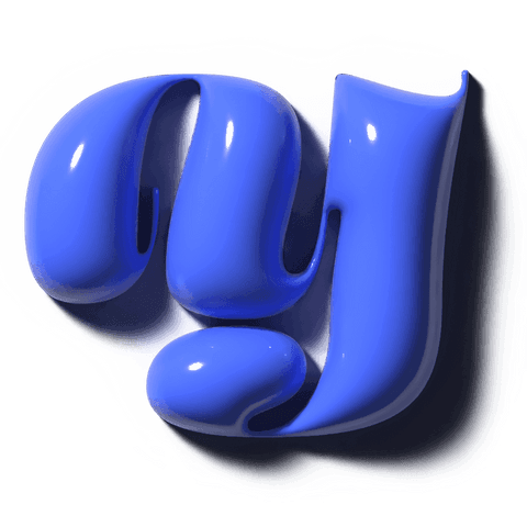 Glossy blue 3d ribbon glyph on transparent background with rim glow and glints