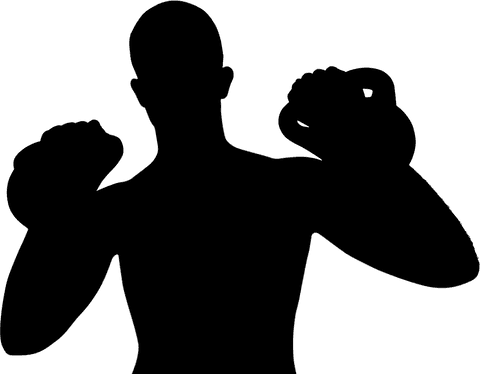 Silhouette of man lifting dumbbells in transparent background