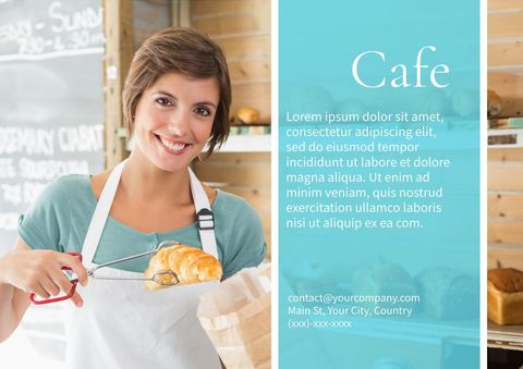 Smiling Barista Offering Fresh Croissant in Cozy Café - Download Free Stock Templates Pikwizard.com