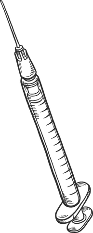 Syringe line art on transparent background with plunger and needle