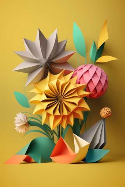 Colourful origami paper flowers on orange background, created using generative ai technology - Download Free Stock Photos Pikwizard.com