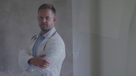 Confident Doctor With Digital Graphs Overlaying