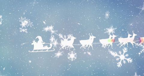 Santa Claus Sleigh Silhouette Flying in Snowy Sky