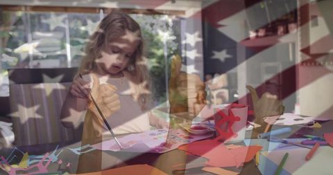 American kid engaging in creative painting activity at home