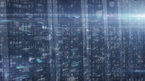 Digital Binary Code Animation on Data Center Servers