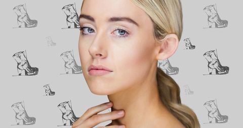 Fashion Background with Shoes Sketches and Serene Model