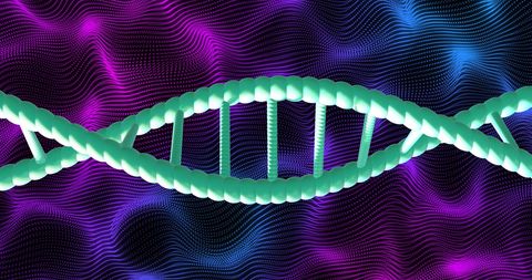 glowing dna helix against abstract wave pattern in purple and blue - Download Free Stock Images Pikwizard.com