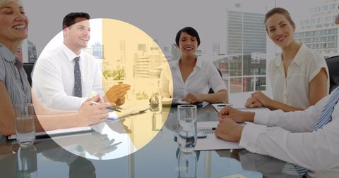 Colleagues Discussing Financial Data in Modern Meeting Room