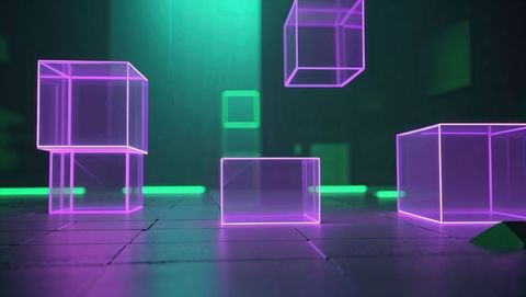 Futuristic neon cubes in virtual reality chamber