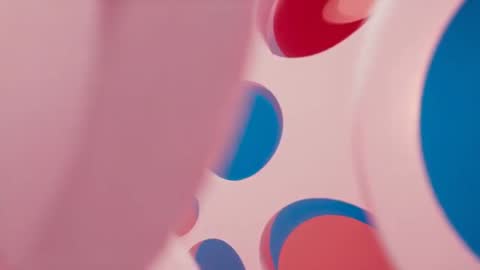 Glide Through Futuristic Space of Pink Geometry with Colorful Discs