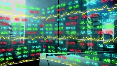 Financial Data Animation Over Urban Skyline