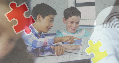 Diverse Students Collaborating on Digital Tablet