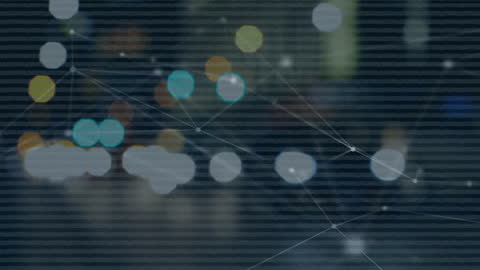 Digital Network Overlay on City Traffic Lights at Night