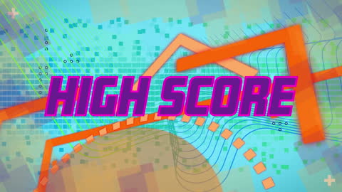 Colorful High Score Screen with Dynamic Geometric Animation