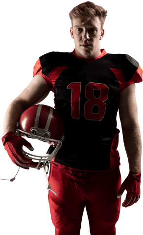 Confident American Football Player with Helmet on Transparent Background