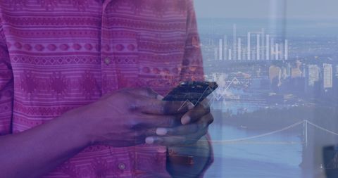 Businessman Using Smartphone with Futuristic Data Overlay - Download Free Stock Images Pikwizard.com