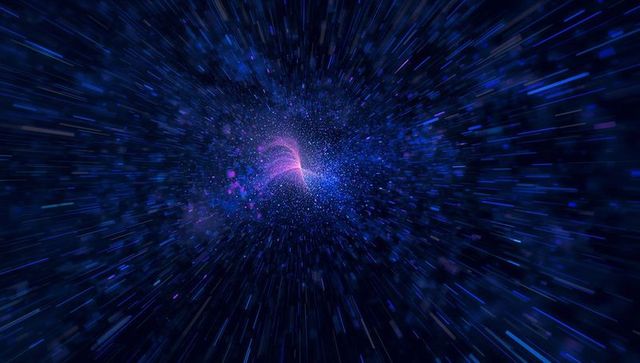 Vibrant purple particle vortex in cosmic warp